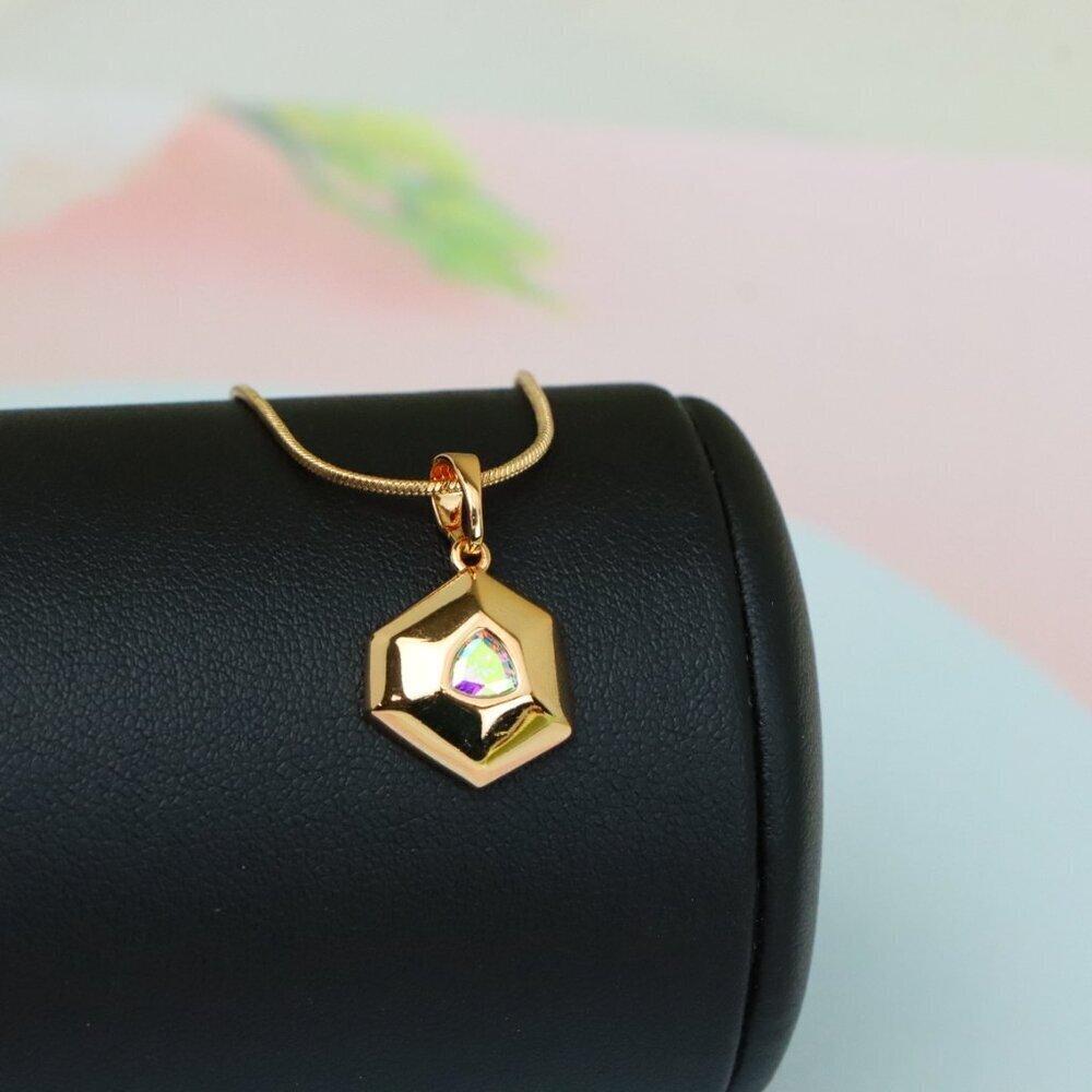 "Gold-Plated Satin White Pendant with Iridescent Center Stone, XPPT1749 - Picture 6 of 13